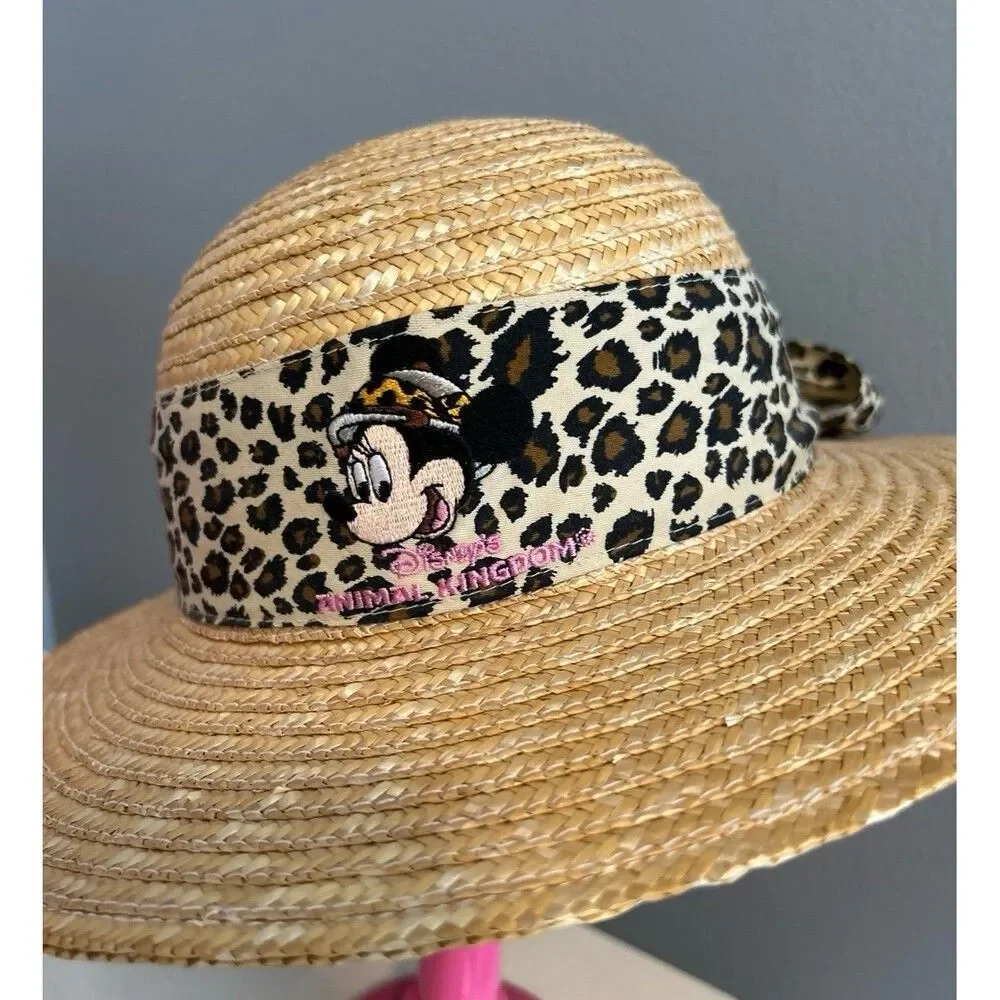 Disney Animal Kingdom Straw Safari Hat w/ Minne Mouse Leopard print band Girls V
